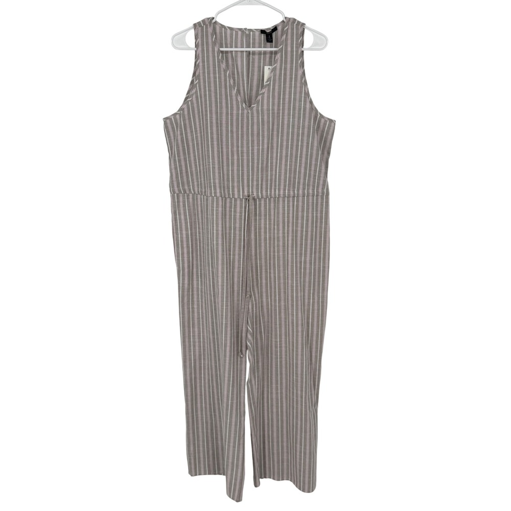 Drew Anthropologie Striped Jumpsuit Large Taupe Pink‎ Sleeveless NWT Wide Leg